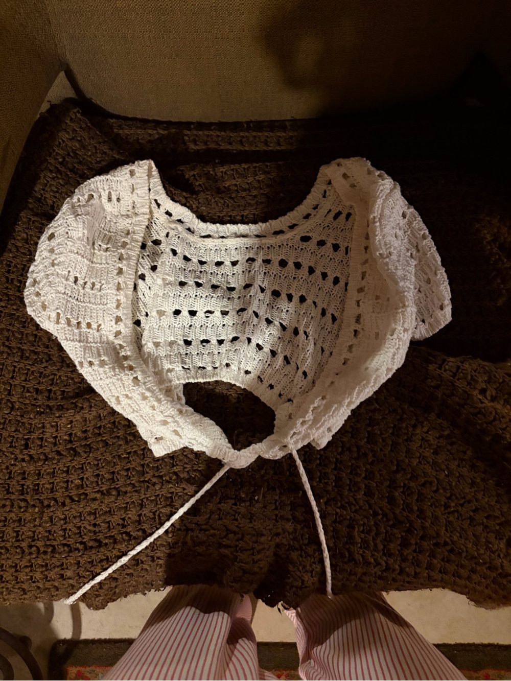 White Crochet Tie-Front Crop Top